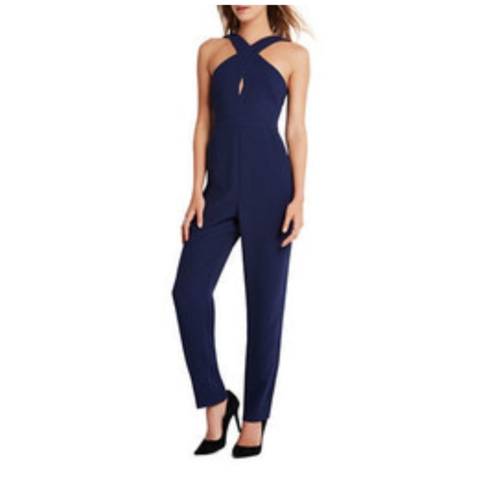 BCBgeneration Crisscross Keyhole V Back Jumpsuit, 0, dark navy